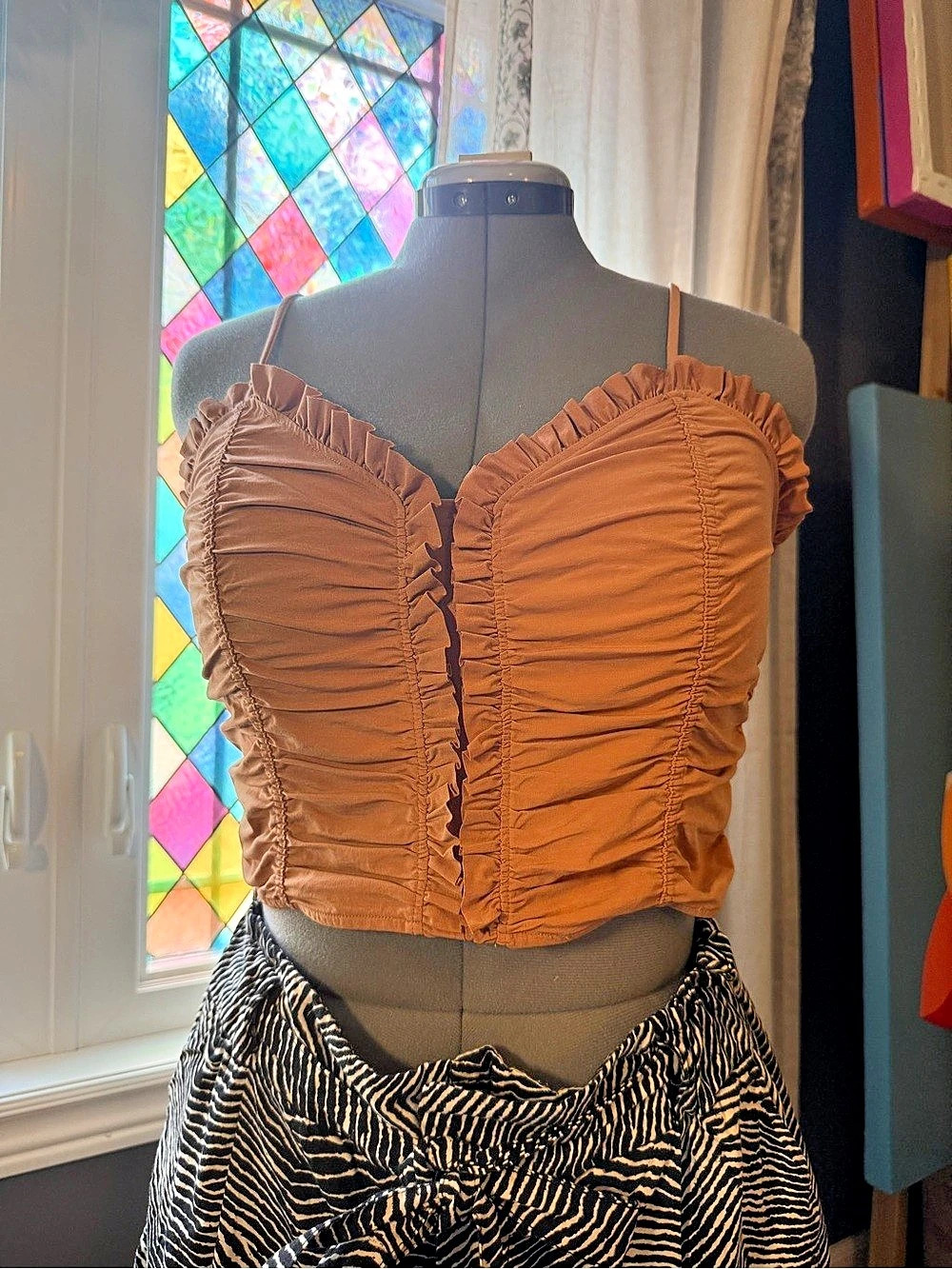 Zara Ruched Crop Top in Brown Size Medium Like New